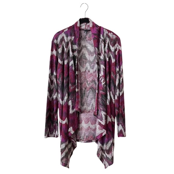 Krazy Kat Open Cardigan Sweater Women's Size XL Purple Print Long Sleeve Draped - Picture 1 of 6